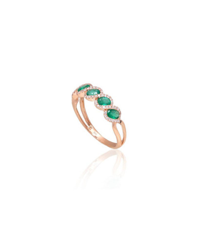 Gold ring 1101169(Au-R)_DI+EM, Red Gold 585°, Diamonds , Emerald