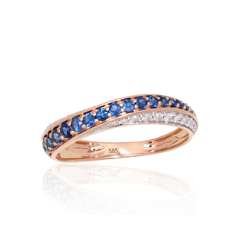 Gold ring 1101171(Au-R+PRh-W)_DI+SA, Red Gold 585°, Rhodium (Plating) , Diamonds , Sapphire
