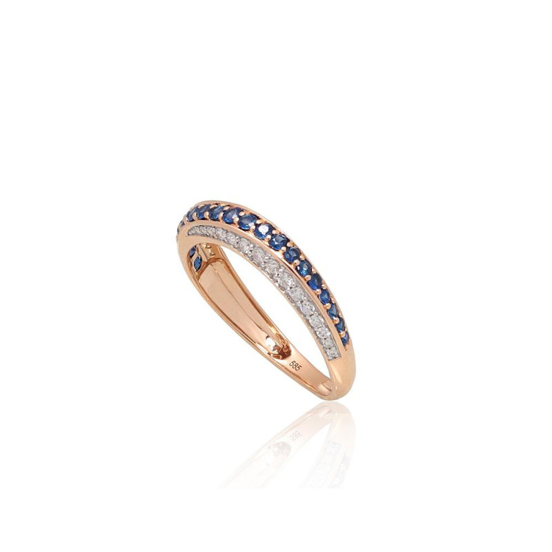 Gold ring 1101171(Au-R+PRh-W)_DI+SA, Red Gold 585°, Rhodium (Plating) , Diamonds , Sapphire