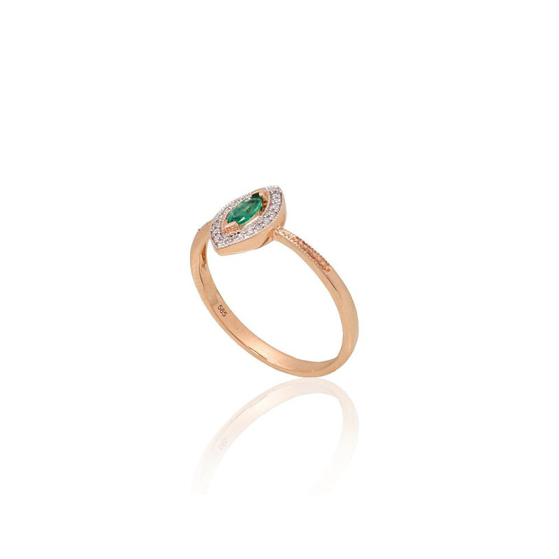 Gold ring 1101172(Au-R+PRh-W)_DI+EM, Red Gold 585°, Rhodium (Plating) , Diamonds , Emerald