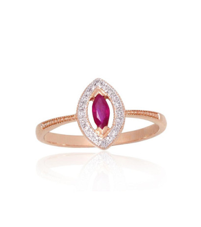 Gold ring 1101172(Au-R+PRh-W)_DI+RB, Red Gold 585°, Rhodium (Plating) , Diamonds , Ruby