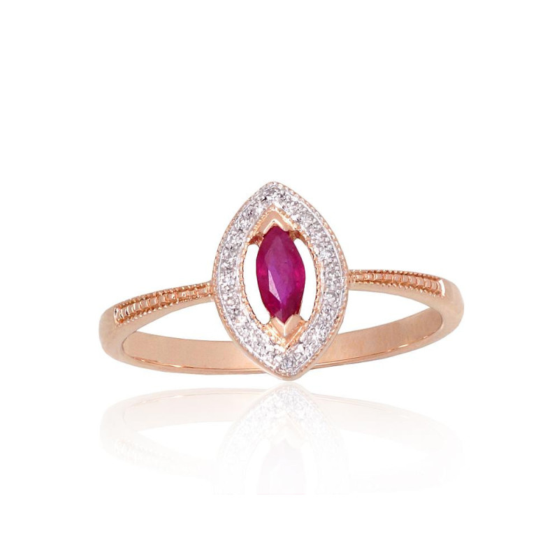 Gold ring 1101172(Au-R+PRh-W)_DI+RB, Red Gold 585°, Rhodium (Plating) , Diamonds , Ruby