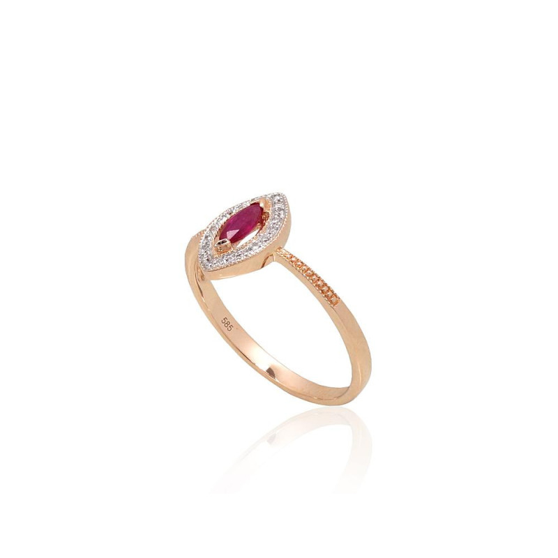 Gold ring 1101172(Au-R+PRh-W)_DI+RB, Red Gold 585°, Rhodium (Plating) , Diamonds , Ruby