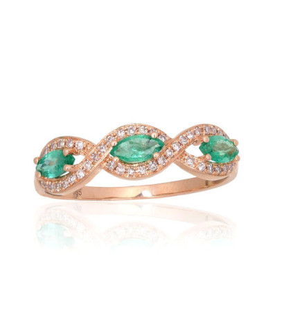 Gold ring 1101174(Au-R)_DI+EM, Red Gold 585°, Diamonds , Emerald