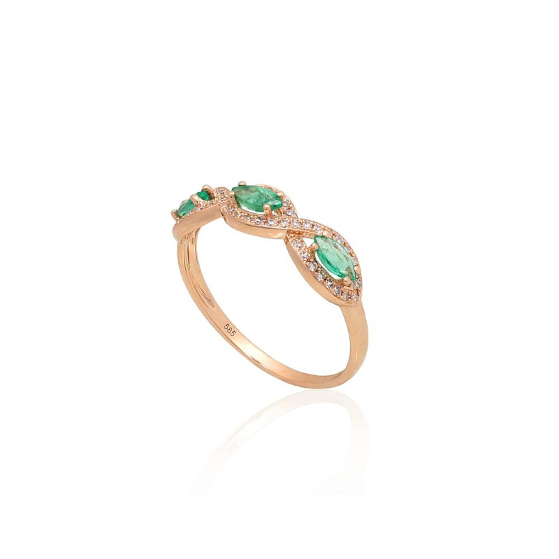Gold ring 1101174(Au-R)_DI+EM, Red Gold 585°, Diamonds , Emerald