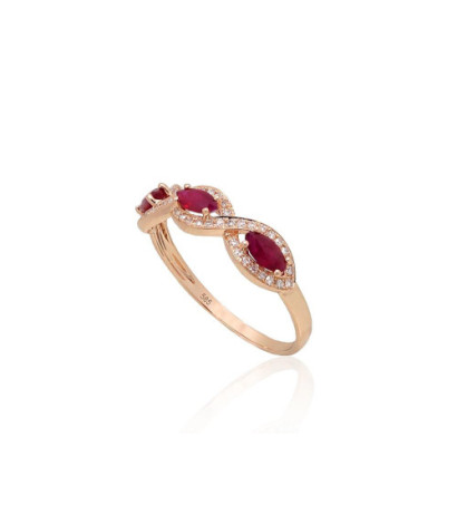 Gold ring 1101174(Au-R)_DI+RB, Red Gold 585°, Diamonds , Ruby