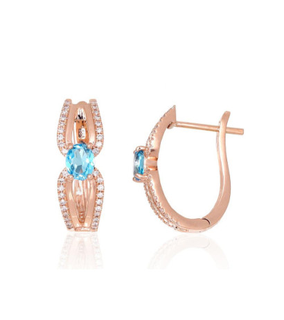 Gold earrings with 'english' lock 1201670(Au-R)_DI+TZLB, Red Gold 585°, Diamonds , Sky Blue Topaz