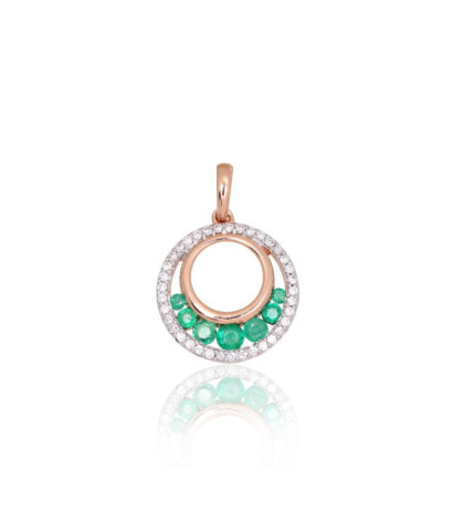 Gold pendant 1301070(Au-R+PRh-W)_DI+EM, Red Gold 585°, Rhodium (Plating) , Diamonds , Emerald