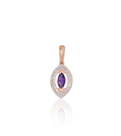 Gold pendant 1301074(Au-R+PRh-W)_DI+AM, Red Gold 585°, Rhodium (Plating) , Diamonds , Amethyst
