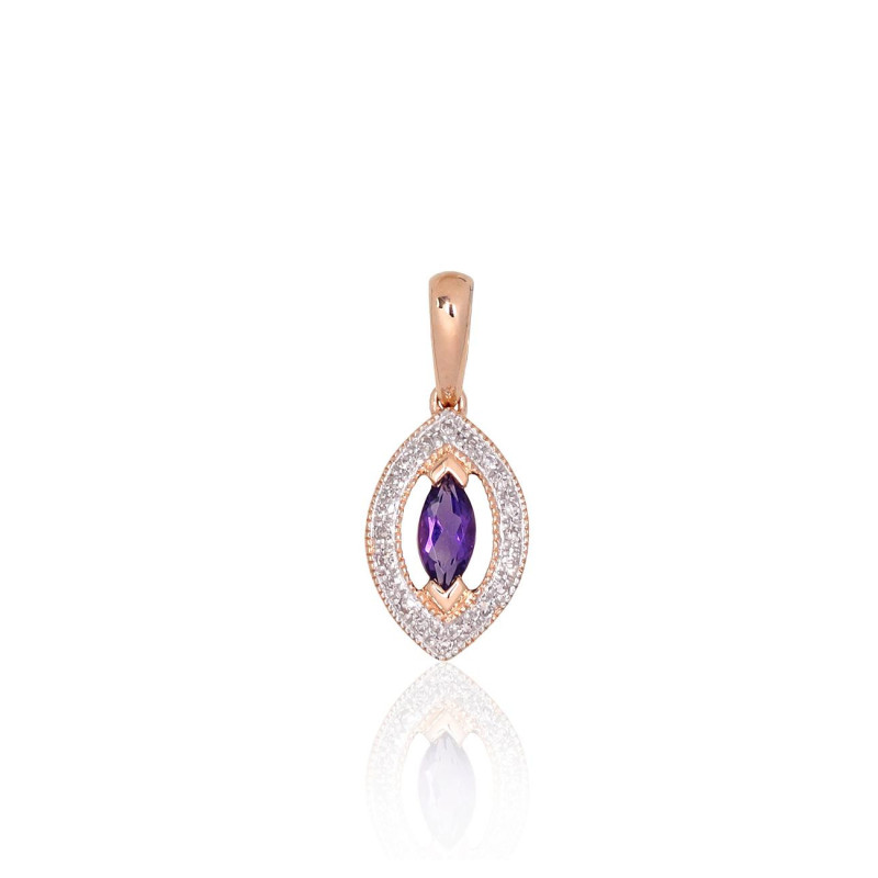 Gold pendant 1301074(Au-R+PRh-W)_DI+AM, Red Gold 585°, Rhodium (Plating) , Diamonds , Amethyst