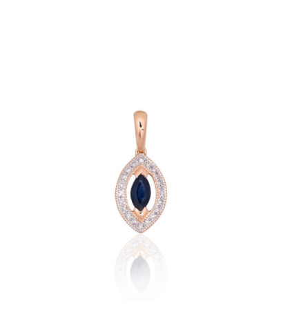 Gold pendant 1301074(Au-R+PRh-W)_DI+SA, Red Gold 585°, Rhodium (Plating) , Diamonds , Sapphire