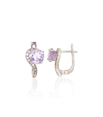 Silver earrings 2204039(PRh-Gr)_CZ+AM, Silver 925°, Rhodium (Plating), Zirkons , Amethyst