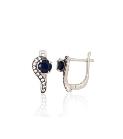 Silver earrings 2204039(PRh-Gr+PRh-Bk)_CZ+SA, Silver 925°, Rhodium (Plating), Zirkons , Sapphire
