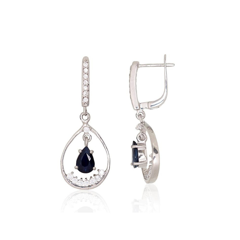 Silver earrings 2204040(PRh-Gr)_CZ+SA, Silver 925°, Rhodium (Plating), Zirkons , Sapphire