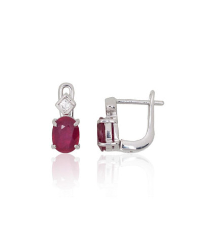 Silver earrings 2204049(PRh-Gr)_CZ+RB, Silver 925°, Rhodium (Plating), Zirkons , Ruby