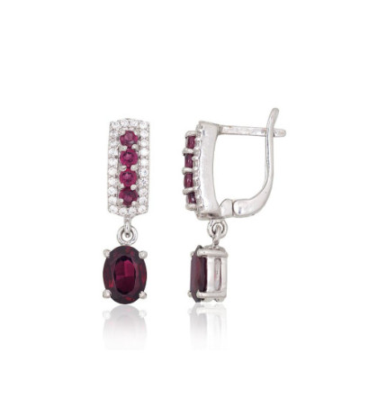 Silver earrings 2204056(PRh-Gr)_CZ+GR, Silver 925°, Rhodium (Plating), Zirkons , Garnet