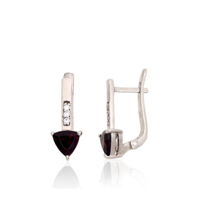 Silver earrings 2204058(PRh-Gr)_CZ+GR, Silver 925°, Rhodium (Plating), Zirkons , Garnet