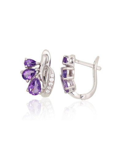 Silver earrings 2204065(PRh-Gr)_CZ+AM, Silver 925°, Rhodium (Plating), Zirkons , Amethyst
