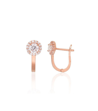 Gold earrings with 'english' lock 1201701(Au-R)_CZ, Red Gold 585°, Zirkons