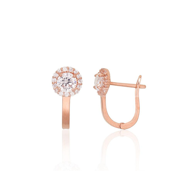 Gold earrings with 'english' lock 1201701(Au-R)_CZ, Red Gold 585°, Zirkons