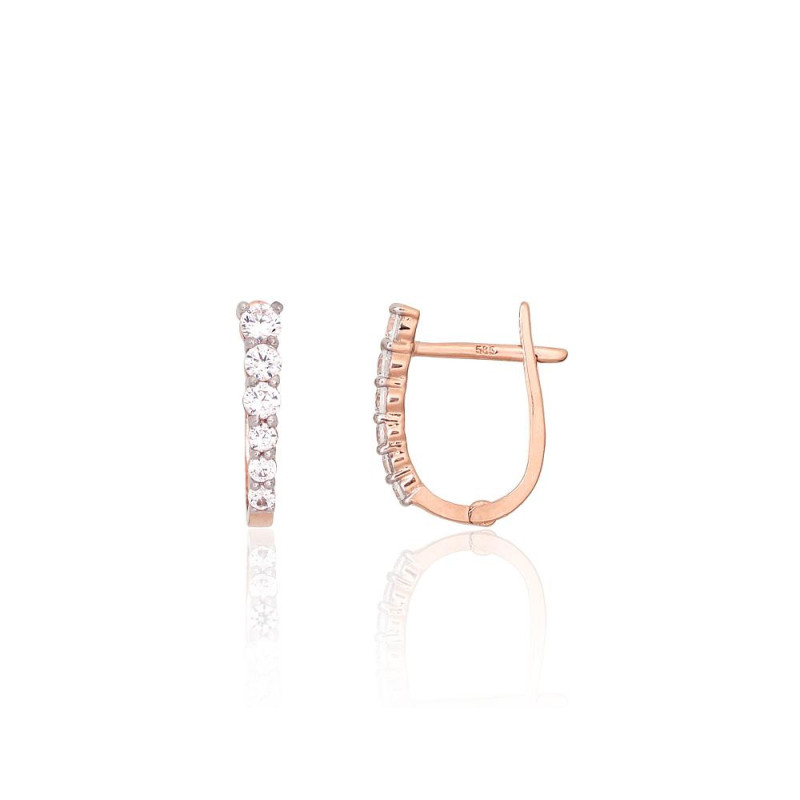 Gold earrings with 'english' lock 1201704(Au-R+PRh-W)_CZ, Red Gold 585°, Rhodium (Plating) , Zirkons