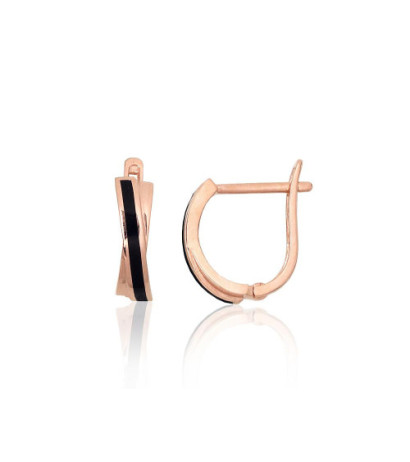 Gold earrings with 'english' lock 1201708(Au-R)_ML-BK, Red Gold 585°, Jewelery enamel