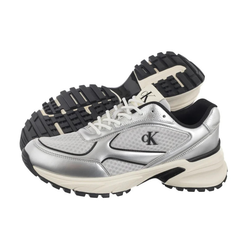 Calvin Klein Hike Runner Laceup Mesh Mix Met Silver/Black/Marshmallow YM0YM01402 0IX (CK708-a) sports shoes