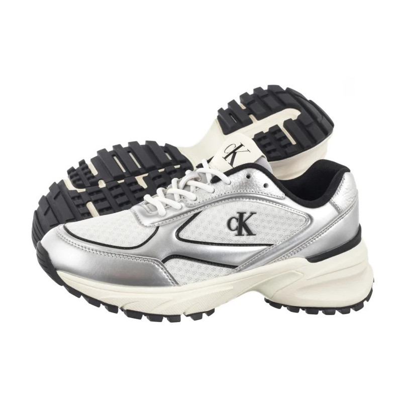 Calvin Klein Hike Runner Lace Up Mesh Mix Met Silver/Black/Bright White YW0YW02063 0IX (CK709-a) sports Shoes
