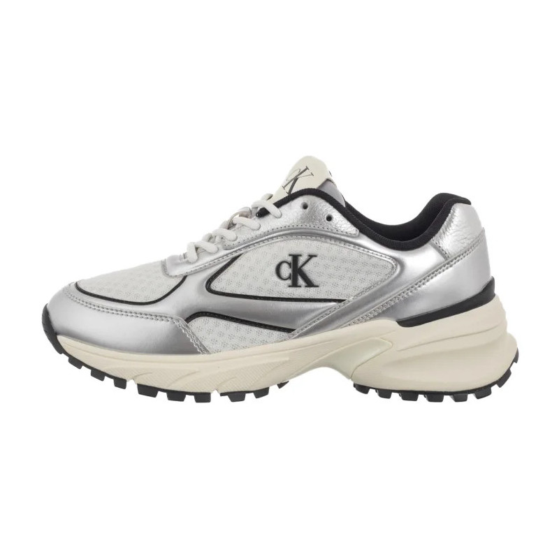 Calvin Klein Hike Runner Lace Up Mesh Mix Met Silver/Black/Bright White YW0YW02063 0IX (CK709-a) sports Shoes