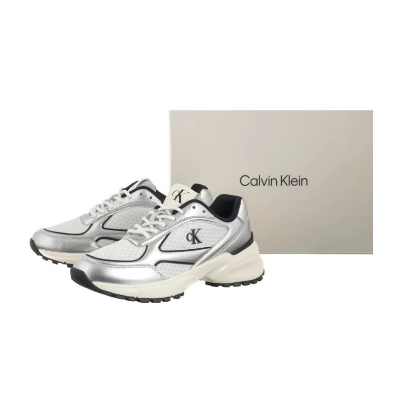 Calvin Klein Hike Runner Lace Up Mesh Mix Met Silver/Black/Bright White YW0YW02063 0IX (CK709-a) sports Shoes