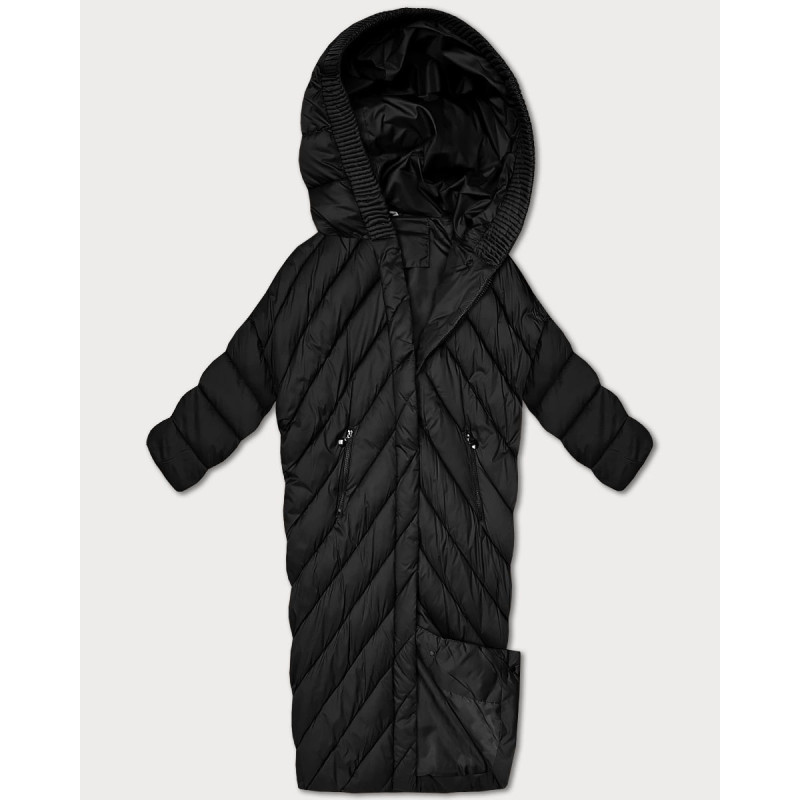 LONG JACKET WITH HOOD BLACK (PM7231) striukė
