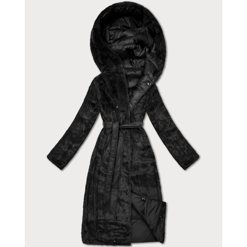 LONG JACKET WITH HOOD BLACK (PM7231) striukė