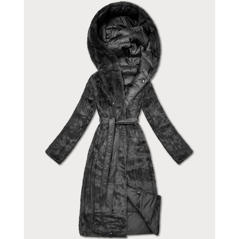 LONG JACKET WITH HOOD BLACK (PM7231) striukė
