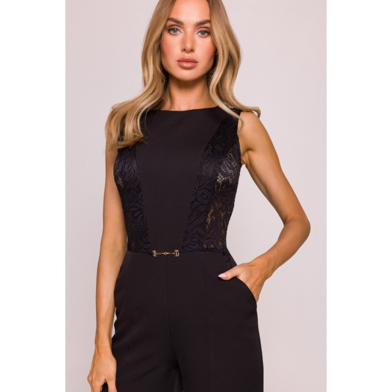 M866 Kombinezon z koronkowymi wstawkami - czarny