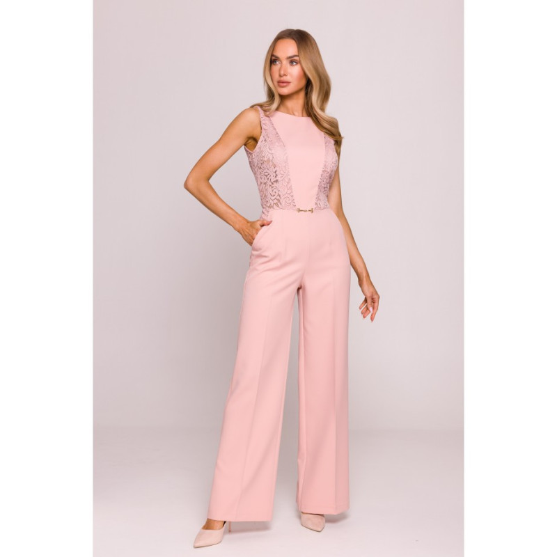 M866 Kombinezon z koronkowymi wstawkami - pudrowy