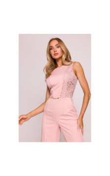 M866 Kombinezon z koronkowymi wstawkami - pudrowy