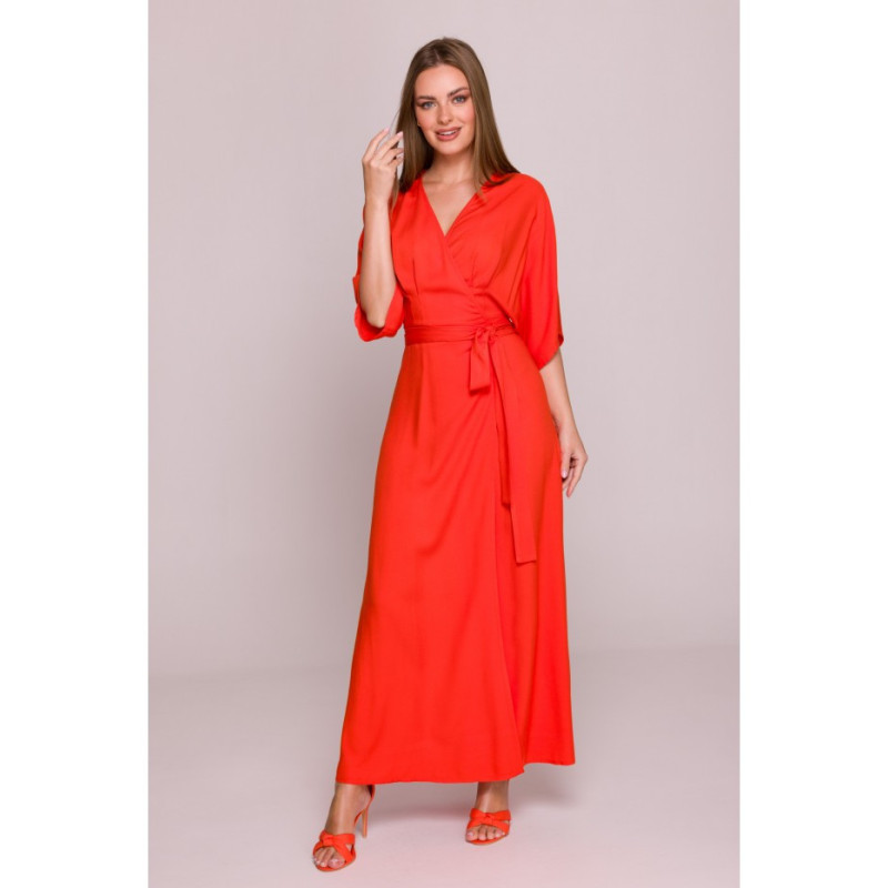 S406 Wiskozowa sukienka maksi - koralowa