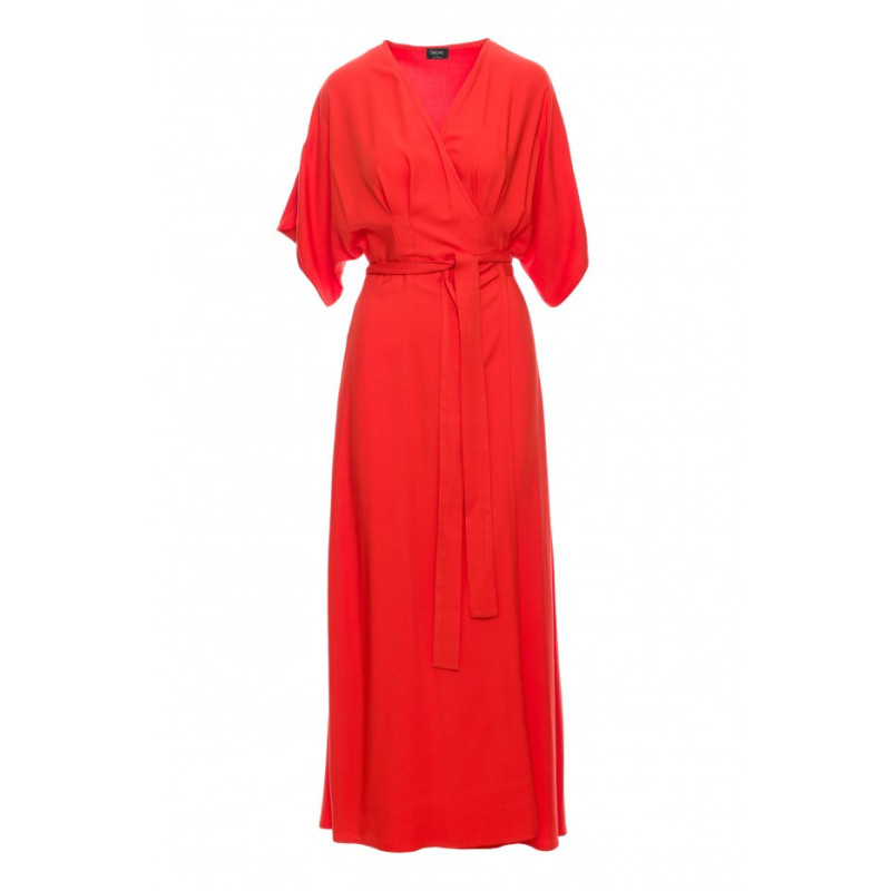 S406 Wiskozowa sukienka maksi - koralowa