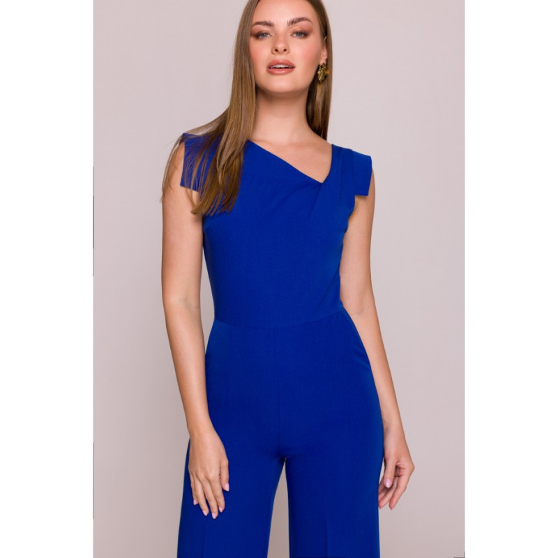 S407 Kombinezon z asymetrycznym dekoltem - chabrowy