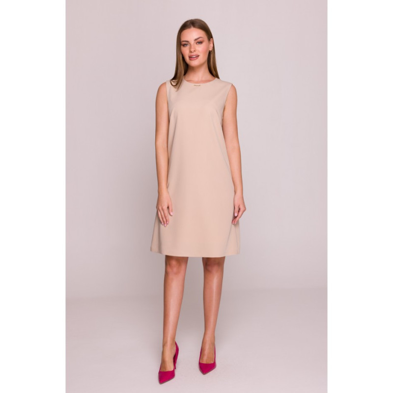 S408 Sukienka bez rękawów - beżowa