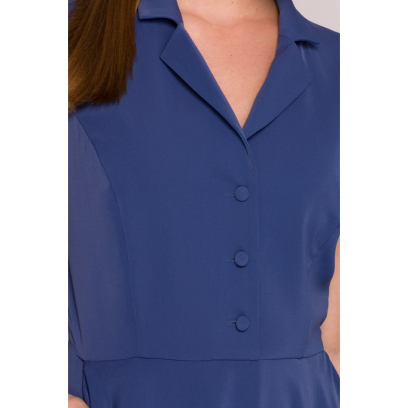 S409 Sukienka z rozpinanym dekoltem - niebieska