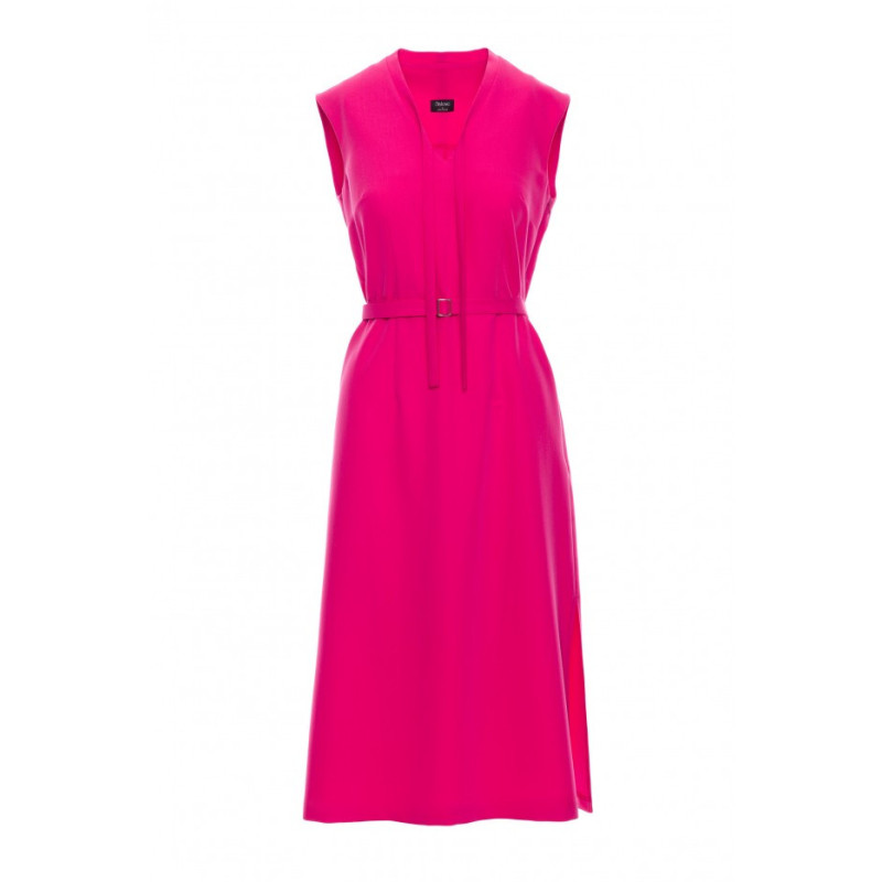 S410 Sukienka z wiązaniem w dekolcie - różowa