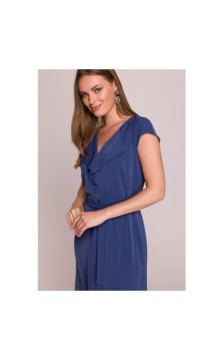 S411 Sukienka z żabotem - niebieska