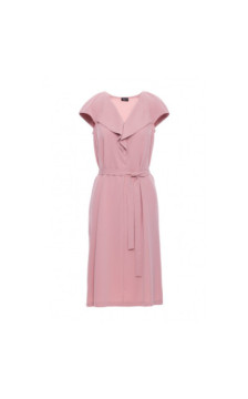 S411 Sukienka z żabotem - pudrowa