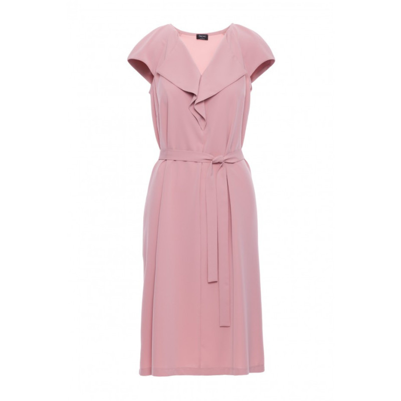 S411 Sukienka z żabotem - pudrowa