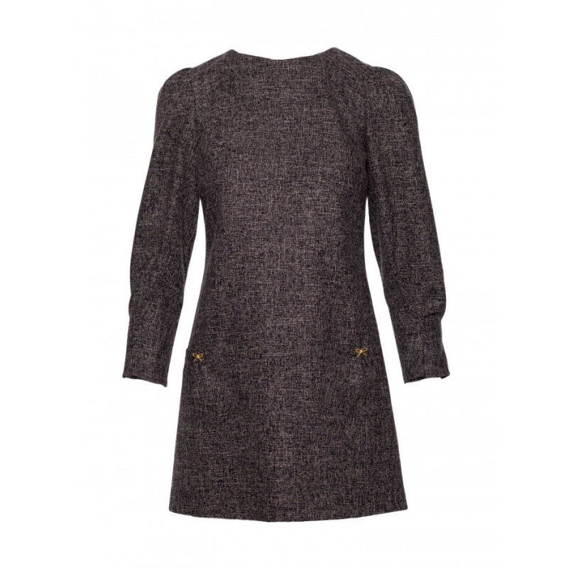 M870 Sukienka tweedowa z kieszonkami - czarna