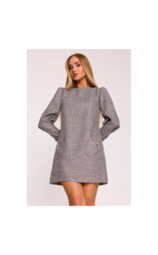 M870 Sukienka tweedowa z kieszonkami - grafitowa