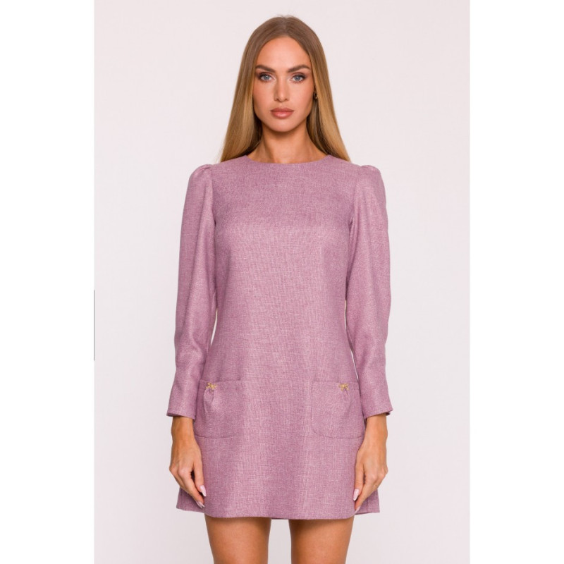 M870 Sukienka tweedowa z kieszonkami - marsala