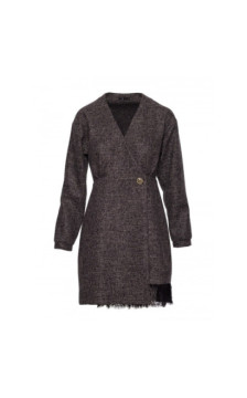 M871 Sukienka tweedowa z koronką - czarna