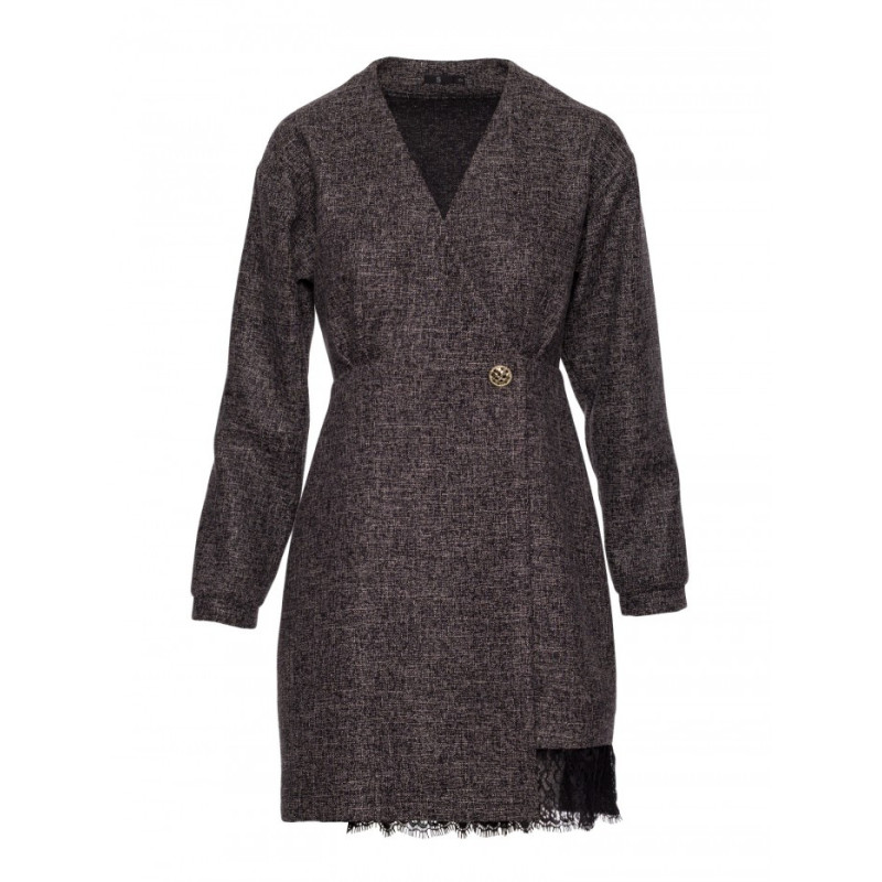 M871 Sukienka tweedowa z koronką - czarna